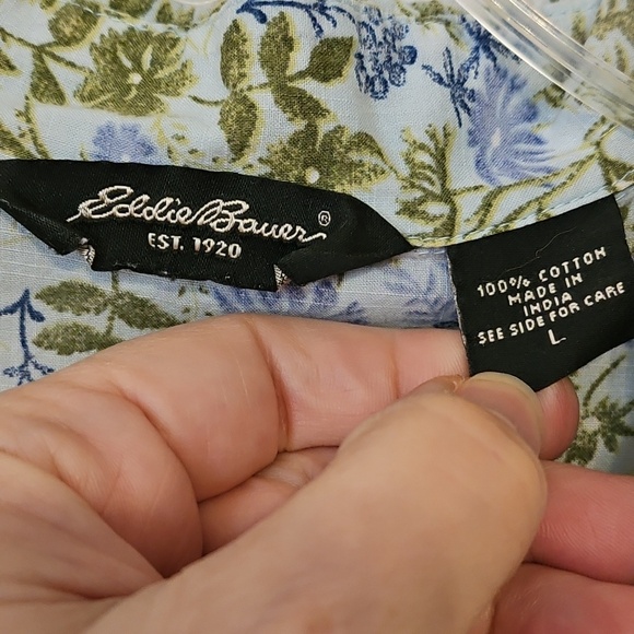Eddie Bauer Light Blue Shirt with Olive Floral Print - Picture 5 of 11